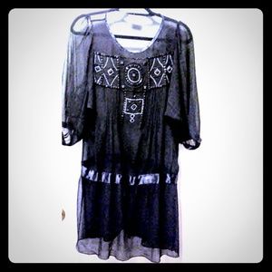 Gorgeous Sheer Beaded Black Chiffon Tunic